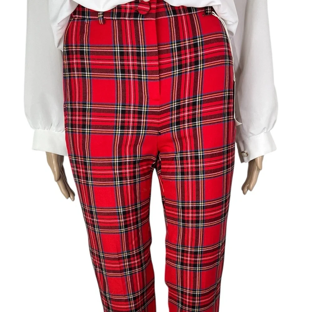 New J. Crew High Rise Cameron Red Plaid Wool Blend Stretch Straight Leg Pants